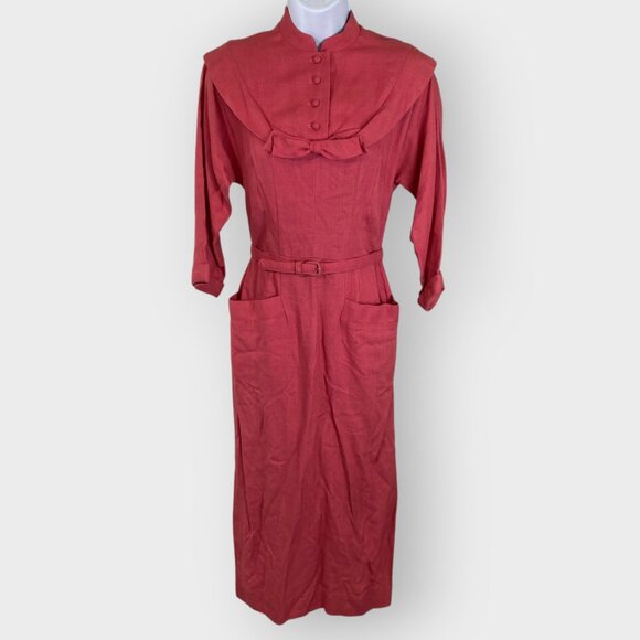 Vintage 50s Presige Junior of New York Womens Dress | Pink | Pockets Belted - Picture 1 of 14